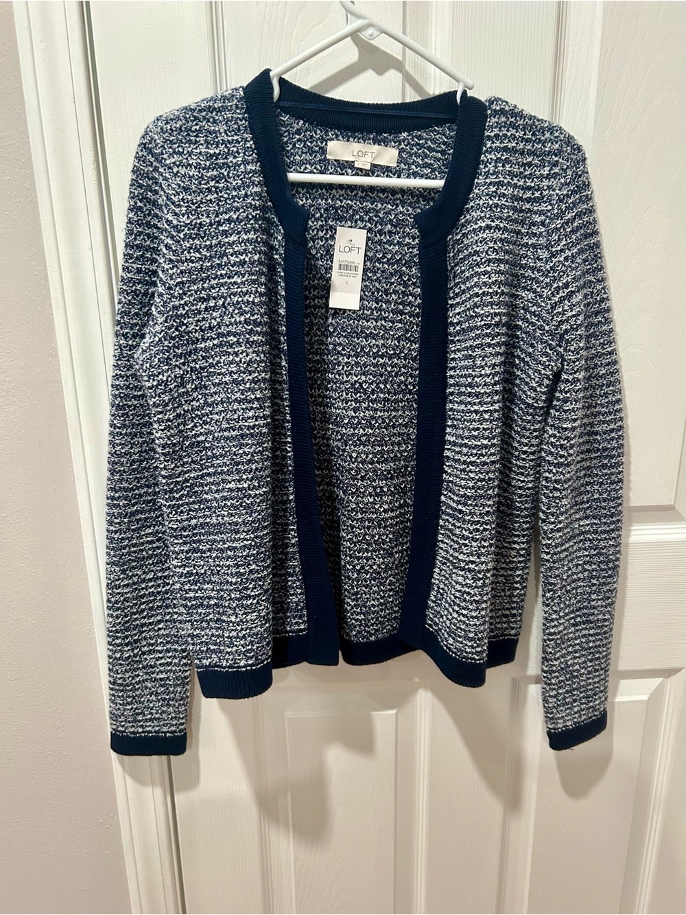 NWT LOFT Navy & White Marled Open Cardigan Sweater